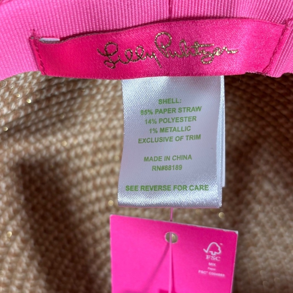 Lilly Pulitzer Straw Hat Journey To The Jungle Floral Band Tan Gold Metallic NWT - Picture 7 of 7